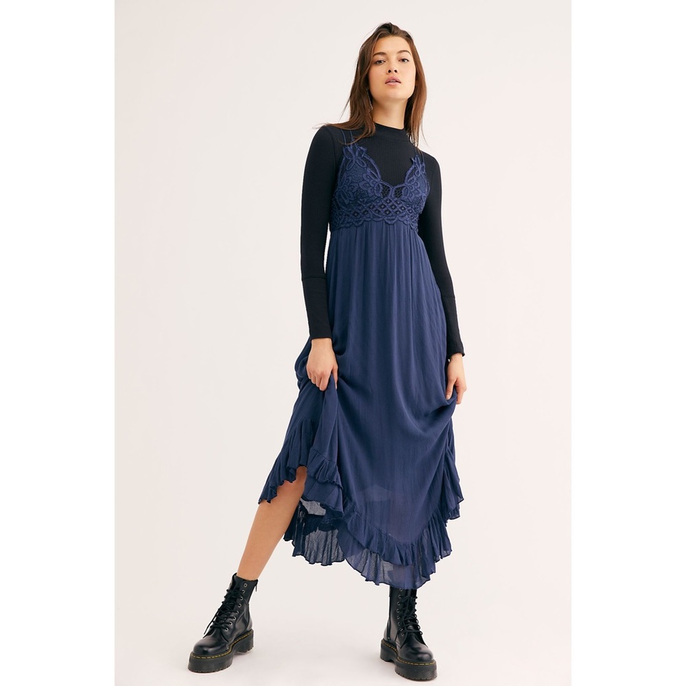 Free People Navy Blue Lace-Top Maxi Dress - Picture 2 of 12